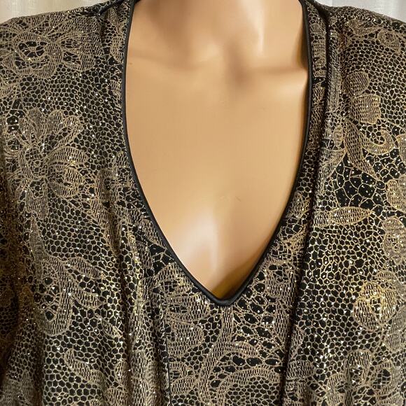 Patra Vtg Black Gold Glitter Evening 2 Pc Dress & Jacket Formal Maxi Dress 20 - Picture 9 of 17